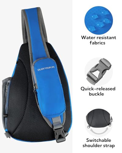 WATERFLY Crossbody Sling Bag Small Water Resistant Backpack Lightweight Shoulder Chest Daypack for Men Women Hiking Travel - color: Blue