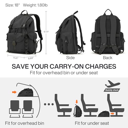 mixi Travel Backpack for Women Men, 18 Inch Carry On Laptop Backpack Flight Approved fits 16'' Laptop, Lightweight Waterproof Hiking Backpack Travel Outdoor Business Casual Daypack, Black - color: Black
