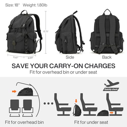 mixi Travel Backpack for Women Men, 18 Inch Carry On Laptop Backpack Flight Approved fits 16'' Laptop, Lightweight Waterproof Hiking Backpack Travel Outdoor Business Casual Daypack, Black - color: Black