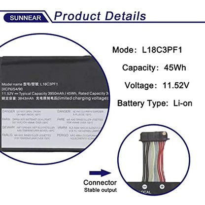 45Wh L18C3PF1 Laptop Battery for Lenovo Ideapad L340-15IRH 17IRH Gaming | 11.52V 3590mAh Battery Replacement for Lenovo Ideapad Gaming Series; 5B10T04975 5B10W67350 5B10T04976 5B10W67336 SB10W67243 - size: 14.41*4.61*1.46 inches L18C3PF1