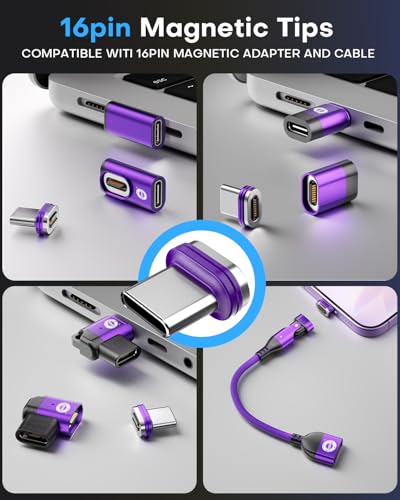 Magnetic 16-Pin USB C Connector Tip, 3Pack | 240W PD Fast Charging, 480Mbps Data Transfer, Anti-Arc Design, 3rd Gen Neodymium Magnet - color: USB C