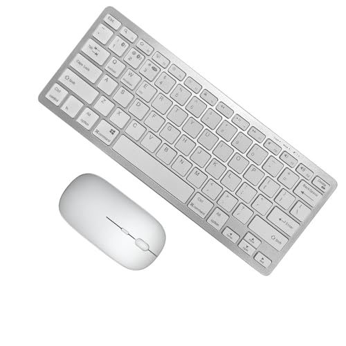 Portable Wireless Keyboard and Mouse Combo, Bluetooth 3.0/5.0/2.4G, Multi-Device pc,Laptop,Phone,Windows,iOS,Android Compatible, Rechargeable,78KEY,11.2inch Length (Sliver) - color: Sliver
