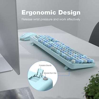 MOFII Wireless Keyboard and Mouse Combo, Retro Keyboard with Round Keycaps, 2.4GHz Dropout-Free Connection, Cute Wireless Mouse for PC/Laptop/Mac/Windows XP/7/8/10 (Blue-Colorful) - color: Blue Colorful-B