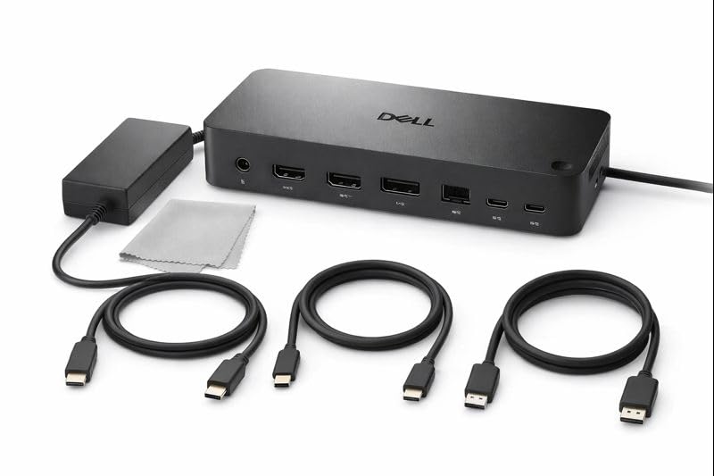 Dell Pro Dock WD25 Universal Docking Station Bundle — USB-C/USB-A Dual Display Dock with 100W Adapter + HDMI Cable + USB-C Cable + DisplayPort Cable + Cleaning Cloth