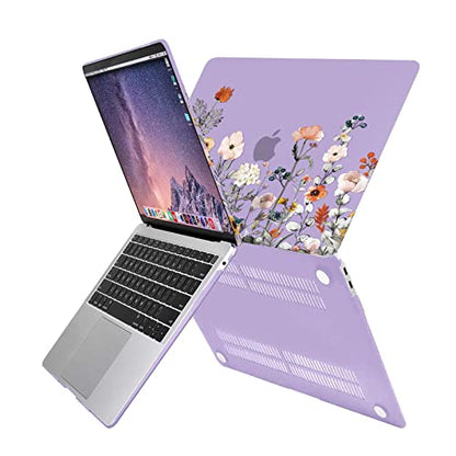 MOSISO Compatible with MacBook Air 13 inch Case M1 2022-2018, Purple | Retina Display, Plastic Garden Flowers Hard Shell&Keyboard Cover&Screen Protector, Release A2337 M1 A2179 A1932 - color: Purple
