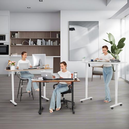 farexon Electric Standing Desk Adjustable Height, 71 x 28 Inch Sit Stand up Desk with Large Mouse Pad, Double Metal Hook,4 Wheels,4 Memory Preset Heights Home Office Computer Desk,Black - color: Black, size: 71 x 28''