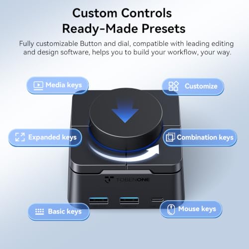 TobenONE Laptop Docking Station Dual Monitor,DIY Programmable Shortcuts | USB C Docking Station with Volume Knob,2×4K HDMI,5 USB,100W PD,Ethernet,SD/TF, Audio,for Multi-Screen Users at Home & Office
