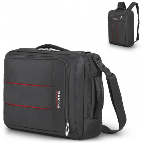 SAKOS Flash 3 in 1 Laptop Bag, 15.6 Inch Convertible Messenger, Shoulder Bag & Backpack, Water Repellent Travel Bag, Professional Work Bag for Men & Women, Briefcase with Laptop Compartment - Black - color: 5. Flash - Black/Red
