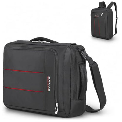 SAKOS Flash 3 in 1 Laptop Bag, 15.6 Inch Convertible Messenger, Shoulder Bag & Backpack, Water Repellent Travel Bag, Professional Work Bag for Men & Women, Briefcase with Laptop Compartment - Black - color: 5. Flash - Black/Red