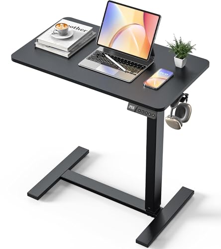 28"x 16" Electric Overbed Table, Rolling Laptop Desk for Bed, Black | Height Adjustable Bedside Desk with Hidden Wheels, Mobile Standing Desk for Sofa, Home Office & Hospital Use - color: Black, size: 28x16 Inch