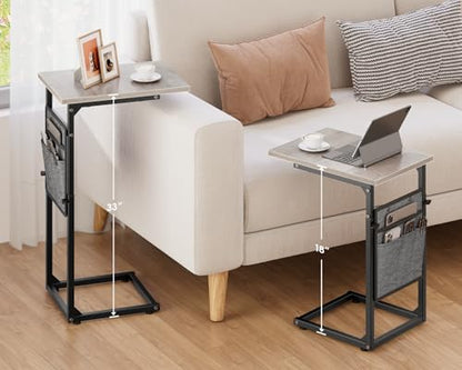 Vagusicc C Shaped End Table, 33" Tall Side Table for Couch, Adjustable Height Small Couch Side Table, Laptop Sofa Tables Slide Under Recliner Tables TV Tray Arm Tables for Living Room, Bedroom, Grey