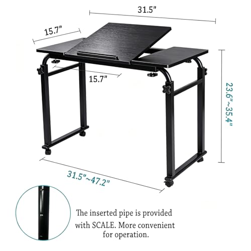 Overbed Bedside Table Over The Bed Table with Wheels Height Adjustable Medical Tilt Top Hospital Bed Table Laptop Standing Lap Desk Cart Table Stand for Bed Hospital Home Office Use Bed Trays Desk - color: Black