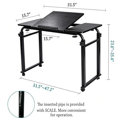 Overbed Bedside Table Over The Bed Table with Wheels Height Adjustable Medical Tilt Top Hospital Bed Table Laptop Standing Lap Desk Cart Table Stand for Bed Hospital Home Office Use Bed Trays Desk - color: Black