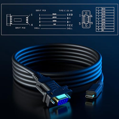 USB-C to RS232 DB9 9pin Female Serial Cable Converter Adapter with FTDI Chipset for Windows 11,10, 8.1, 8, 7, Vista, XP, 2000, Linux and Mac OS X 10.6 (10ft) - size: 10FT, style: RS-232 DB9 Female to USB-C