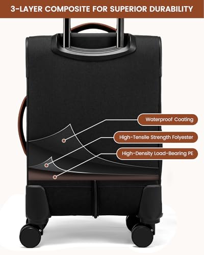 LOVEVOOK 4 Pcs Carry On Luggage 22x14x9 Airline Approved, 20 Inch Carry On Suitcases with Wheels, Softside Rolling Suitcase for Women Men, with TSA Lock Weekender Travel Luggage - color: Black-white-brown, size: 20 Inch-4Pcs