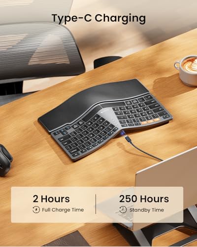 ProtoArc EK04 Mini Compact Wireless Ergonomic Keyboard - Space Gray | Hard Palm Rest, 3-Device Bluetooth/2.4G, Split Design, Rechargeable, Compatible with Windows, Mac OS - color: Space Gray