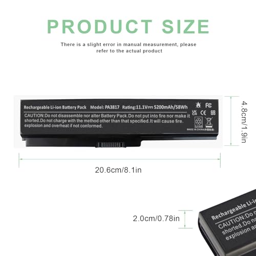 PA3817U-1BRS Battery for Toshiba Satellite L755 C655 M645 L750P L600 L675 L675D L700 L745 L750D L755D M640 P745 Series, Fit PA3818u-1BRS PA3819U-1BRS - size: 7.36x1.75x1.27inch PA3817