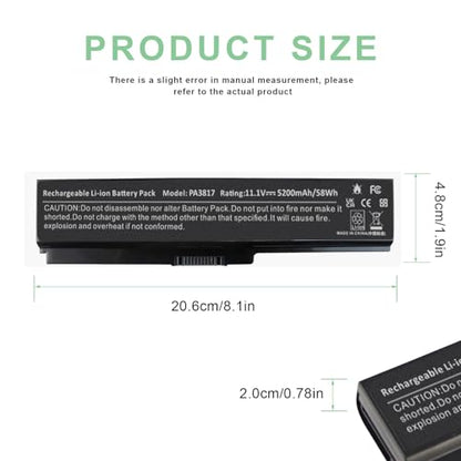 PA3817U-1BRS Battery for Toshiba Satellite L755 C655 M645 L750P L600 L675 L675D L700 L745 L750D L755D M640 P745 Series, Fit PA3818u-1BRS PA3819U-1BRS - size: 7.36x1.75x1.27inch PA3817