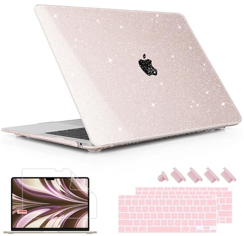 May Chen Compatible with MacBook Air 13 inch Case 2021 2020 2019 2018 Release Models: M1 A2337 A2179 A1932, Plastic Hard Shell Case for Mac Air 13 inch with Retina Fits Touch ID, Sakura Pink Glitter - color: Sakura Pink Glitter