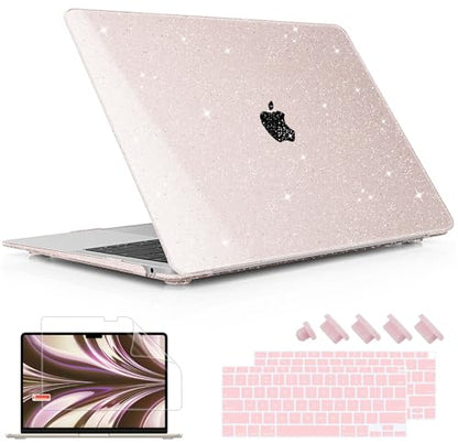 May Chen Compatible with MacBook Air 13 inch Case 2021 2020 2019 2018 Release Models: M1 A2337 A2179 A1932, Plastic Hard Shell Case for Mac Air 13 inch with Retina Fits Touch ID, Sakura Pink Glitter - color: Sakura Pink Glitter