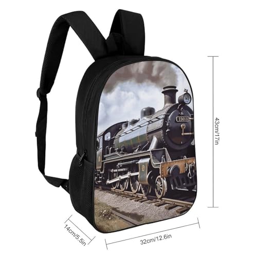 Heavy-Duty Laptop Backpack 17 Inch - 600D Polyester Steam Locomotive Train Backpack Lightweight Shoulder Bag Casual Daypack for Men & Women, Travel Hiking Camping