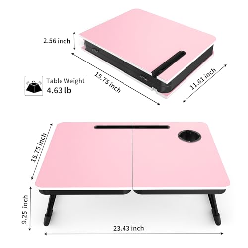 BUYIFY 23.4" Foldable Lap Desk Bed Table with Cup Holder Tray Rose Pink | Portable Folds Flat for Easy Storage, No Assembly Laptop Bed Desk, Sturdy and Lightweight, Patent Design - color: Rose Pink