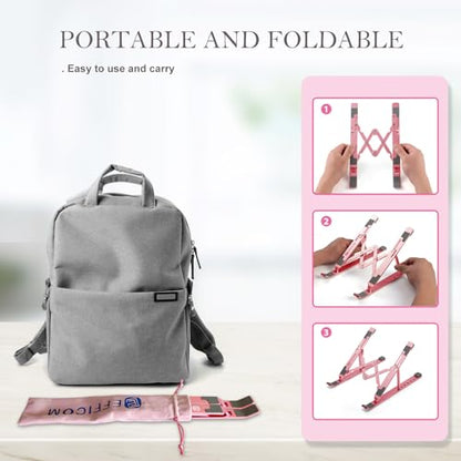 Laptop Stand for Desk, Ergonomic Lap Riser, Portable Laptop Stand, Aluminum Lightweight Foldable Notebook Support, Compatible with Laptop 10-15.6'' and Tablet, Phone (Pink)
