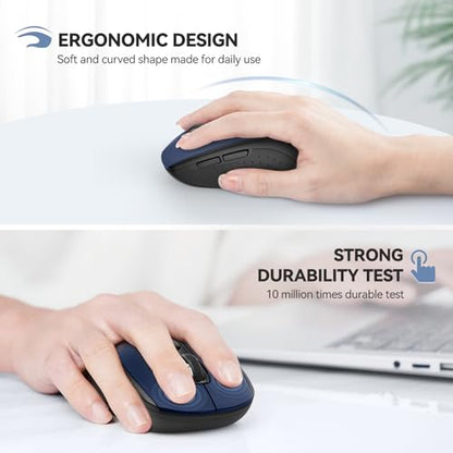 TECKNET 2-in-1 Bluetooth Mouse (BT 5.0/3.0+2.4Ghz), 6-Level 4000 DPI-Black | BT 5.0/3.0 & 2.4G wireless mouse with 4000 DPI, silent clicks, ergonomic design, and USB receiver for laptop and PC. - color: Blue