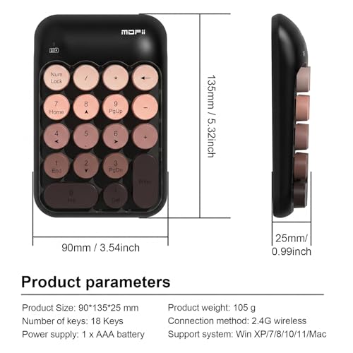 Lomiluskr Cute Wireless Number Keypad with 2.4G USB Receiver, 18 Colorful Round Keys Numpad, Portable Financial Accounting Numeric Keyboard, Suitable for PC, Laptop (Black Gradient) - color: Black Gradient