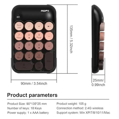 Lomiluskr Cute Wireless Number Keypad with 2.4G USB Receiver, 18 Colorful Round Keys Numpad, Portable Financial Accounting Numeric Keyboard, Suitable for PC, Laptop (Black Gradient) - color: Black Gradient