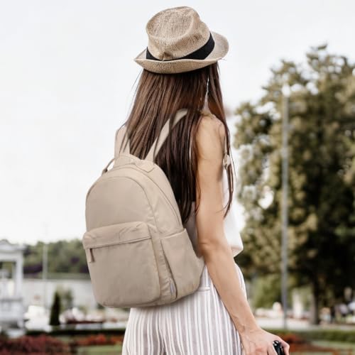 G4Free Small Backpack for Women, lightweight Daypacks for Travel School | Water-resistant Nylon Backpack, fits 13.3" laptop, Multi-pockets, Trolley strap, Comfy padded straps - color: Khaki