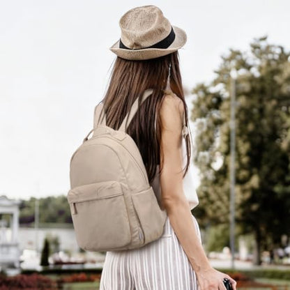 G4Free Small Backpack for Women, lightweight Daypacks for Travel School | Water-resistant Nylon Backpack, fits 13.3" laptop, Multi-pockets, Trolley strap, Comfy padded straps - color: Khaki