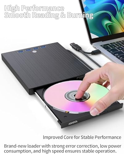9 in 1 External CD DVD Drive, USB 3.0 and Type-C Disc Reader Writer Burner Player,Slim and Portable CD DVD +/-RW Optical Drive for PC Laptop Desktop MacBook Mac Windows Linux OS Apple - style: 9 in 1