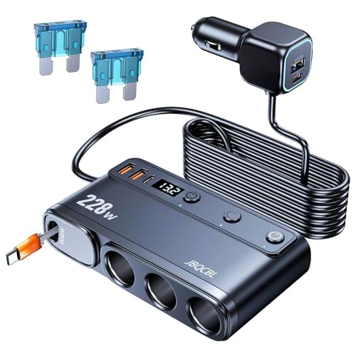 Cigarette Lighter Adapter with 45W Retractable Car Charger Fast Charging | 45W USB C Car Accessories 3 Socket Heavy Duty Truck Car Plug Outlet Splitter Fast Charging 12V/24V Multi Port for Car Devices