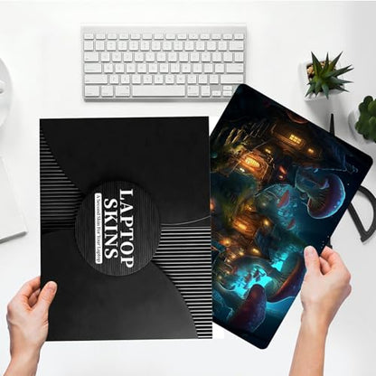 Universal Laptop Skin Sticker with 2 Wrist Pad Skins, Waterproof Scratch Resistant Vinyl Laptop Cover Decal, Cut to Fit for 11–15.6 Inch MacBook HP Dell Lenovo, Giant Mushroom House - color: Giant Mushroom House