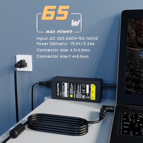 Fancy Buying 65W Charger Ac Adapter for Dell Laptop Charger Compatible with Latitude Vostro Inspiron15 Charger HA65NS5-00 Supply Cord 2 in 1 Round Tip Replacement (4.5x3.0mm and 7.4x5.0mm)