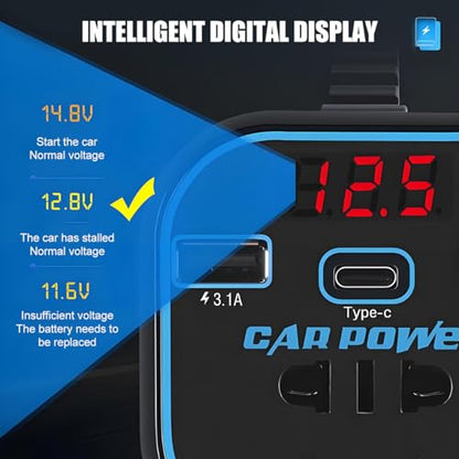 Ankuee 150W Car Power Inverter, 12V DC to 110V Vehicle Plug Outlet Adapter with Dual USB & Type-C & Voltmeter, Automotive Fast Charger Power Converter for Computer Laptop Phone