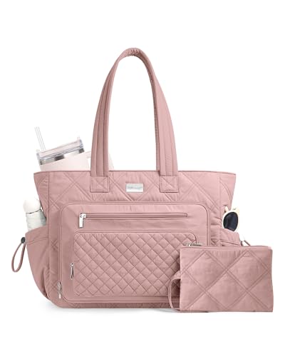 TOPDesign Puffer Laptop Bag for Women, Quilted Teacher Tote Nurse Work Briefcase, Computer Handbag with 40oz Cup Holder - color: Dark Pink, size: 15.6 Inch