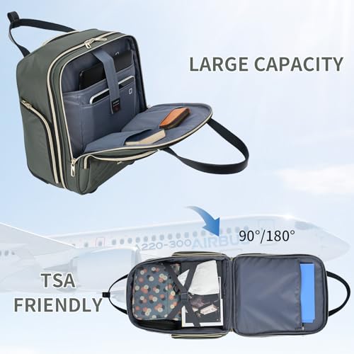 VANKEAN Carry On Underseat 16-inch Multi-functional Underseater Lightweight Overnight Suitcase with Wheels, Roller Case for Men Women Travel Business - color: Gold Army Green