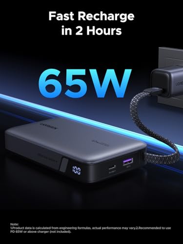 UGREEN Nexode Power Bank, 20000mAh 67W Laptop Portable Charger with Built-in USB-C Cable, 72Wh Fast Charging Business Travel Battery Pack for MacBook Pro/Air/ipad/iPhone 17/Samsung S25 Ultra
