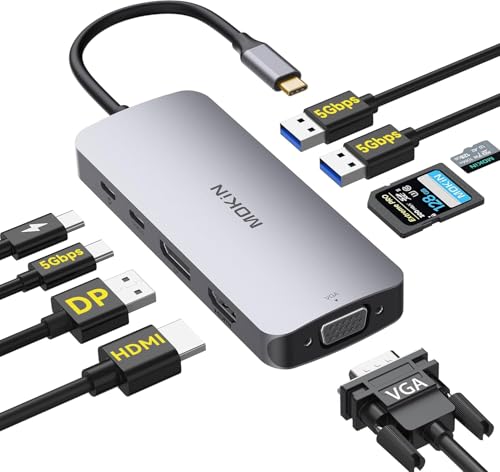 MOKiN USB C Multiport Adapter for MacBook Air/Pro, Mac Dongle, 9 in 1 USBC to DP Adapter, USB A&C3.0 5Gbps, SD/microSD Card Reader, 100W PD, USB C Hub for Dell, Lenovo, HP, etc.