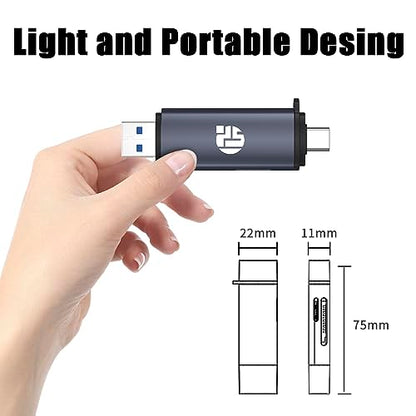 2-in-1 Memory Card Reader, USB 3.0 SD Card Adapter with Dual Slots, 2 Cards Simultaneously Read & Write, Portable SD Card Reader for iMac, iPad Pro/Air, MacBook Pro/Air, Chromebook, Android Galaxy
