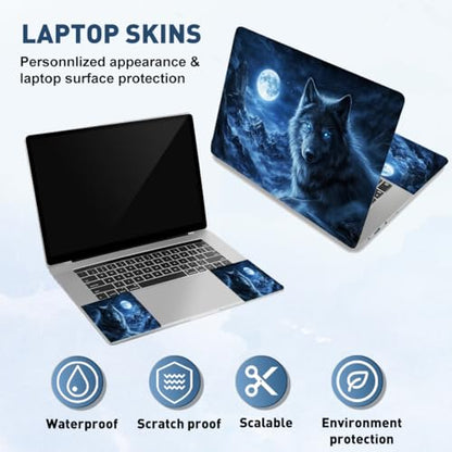 PLIGREAT 15 Inches Laptop Skin Stickers, Wolf and Mountains Pattern Laptop Sticker Decals Fits 12" to 15" Laptops Universal Waterproof Removable Notebook Art Cover Sticker - color: Grey,blue
