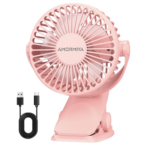 Portable Clip on Fan Rechargeable Mini for Desk Golf Camping Pink | 4000mAh 20H Battery, Quiet Brushless Motor 4.5m/s, One-Click Shutdown, 3 Speeds, Detachable Cover, Type-C Charge, 360° Rotate - color: Pink