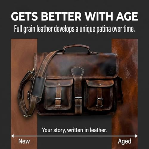 Leather Briefcase Work Bag for Men Women Dark Brown Crossbody Genuine Leather Satchel Office Bag for Men Women 18 Inch Computer Travel Messenger Laptop Shoulder Bag Cureo - size: 18 Inch