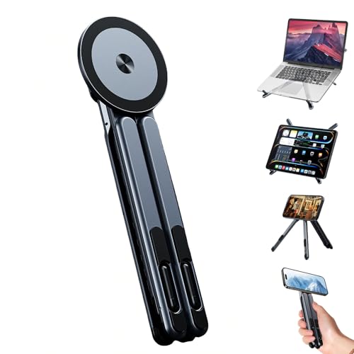 Metal Laptop Stand, 3-in-1 Magnetic Foldable Tablet Phone Holder | Pocket-Sized & Portable, Adjustable Laptop Riser for Desk, N55 Powerful Magnets, Ergonomic View Mount for Home Office, Travel