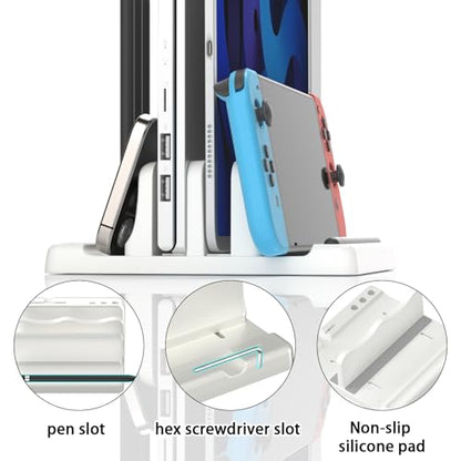 Vertical Laptop Stand Holder - Adjustable ABS Plastic Laptop Holder Vertical, Space-Saving 4 in 1 Compatible with All MacBook Pro Air, Mac, HP, Dell, Microsoft Surface (White) - color: White