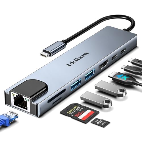 USB C Hub Ethernet HDMI Adapter, 8 in 1 Docking Station with 4K HDMI, RJ45 Ethernet, SD/TF Card Reader, USB 3.0/2.0, PD 100W, LAN USB-C Dongle for MacBook Pro/Air, iPad Pro, XPS, etc - style: 8-in-1