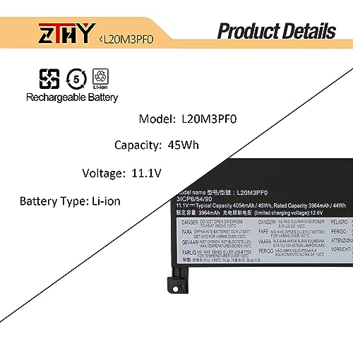 L19C3PF1 L19M3PF1 Laptop Battery for Lenovo ThinkBook 14-IIL 14-IML 15-IIL | 15-IML, ThinkBook 14 15 2020 G1 Gen 1 Series L19C3PF9 L19D3PF1 L19D3PF2 L19L3PF1 L19L3PF8 L19M3PF2 11.4V 45Wh - size: 12.2*3.5*0.24 inch L20M3PF0