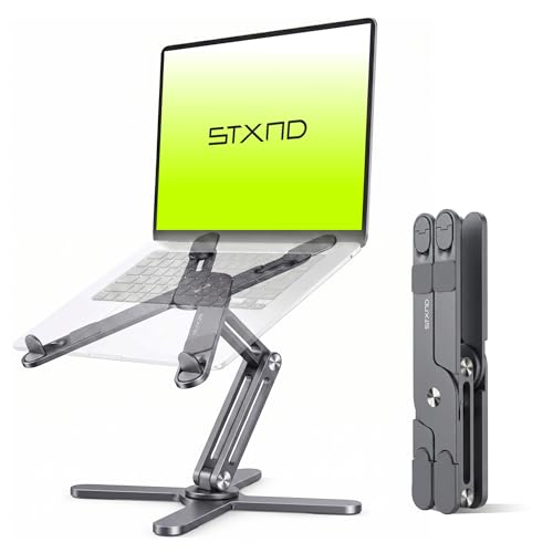 Model-X 2.0 Laptop Stand, Laptop Stand for Desk Adjustable Height | 360 Rotating Laptop Riser Aluminum Portable Foldable Computer Stand for MacBook Pro Air 10–17 in (Royal Gray) - color: Royal Gray